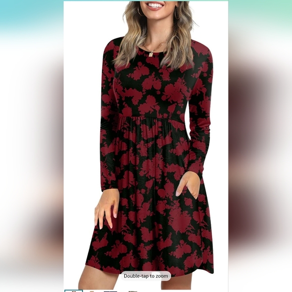 Dresses & Skirts - Floral Long Sleeve Dress - Black and Red XL